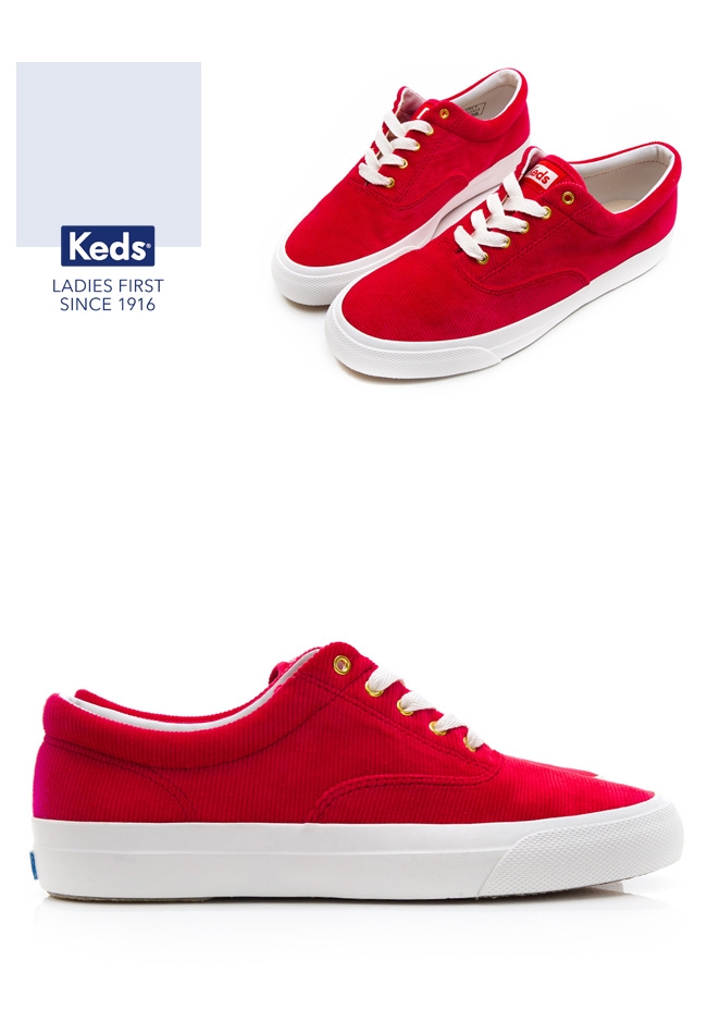 Keds ANCHOR 燈芯絨綁帶休閒鞋-紅