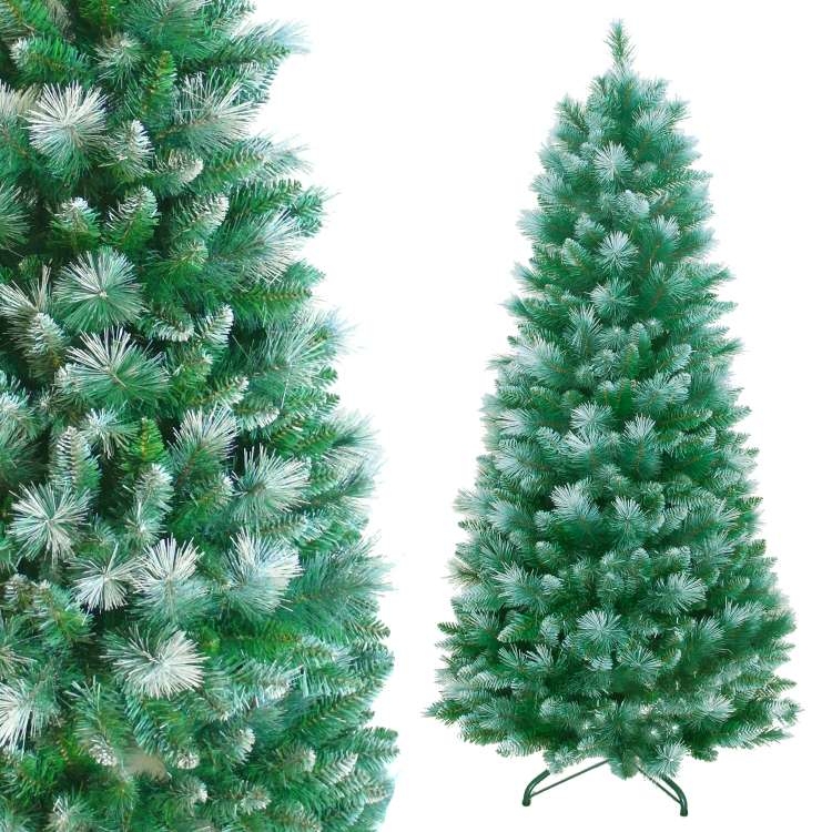 摩達客 6尺/6呎(180cm) 彈簧摺疊豪華松針混葉刷雪白頭綠色聖誕樹(組裝便利)
