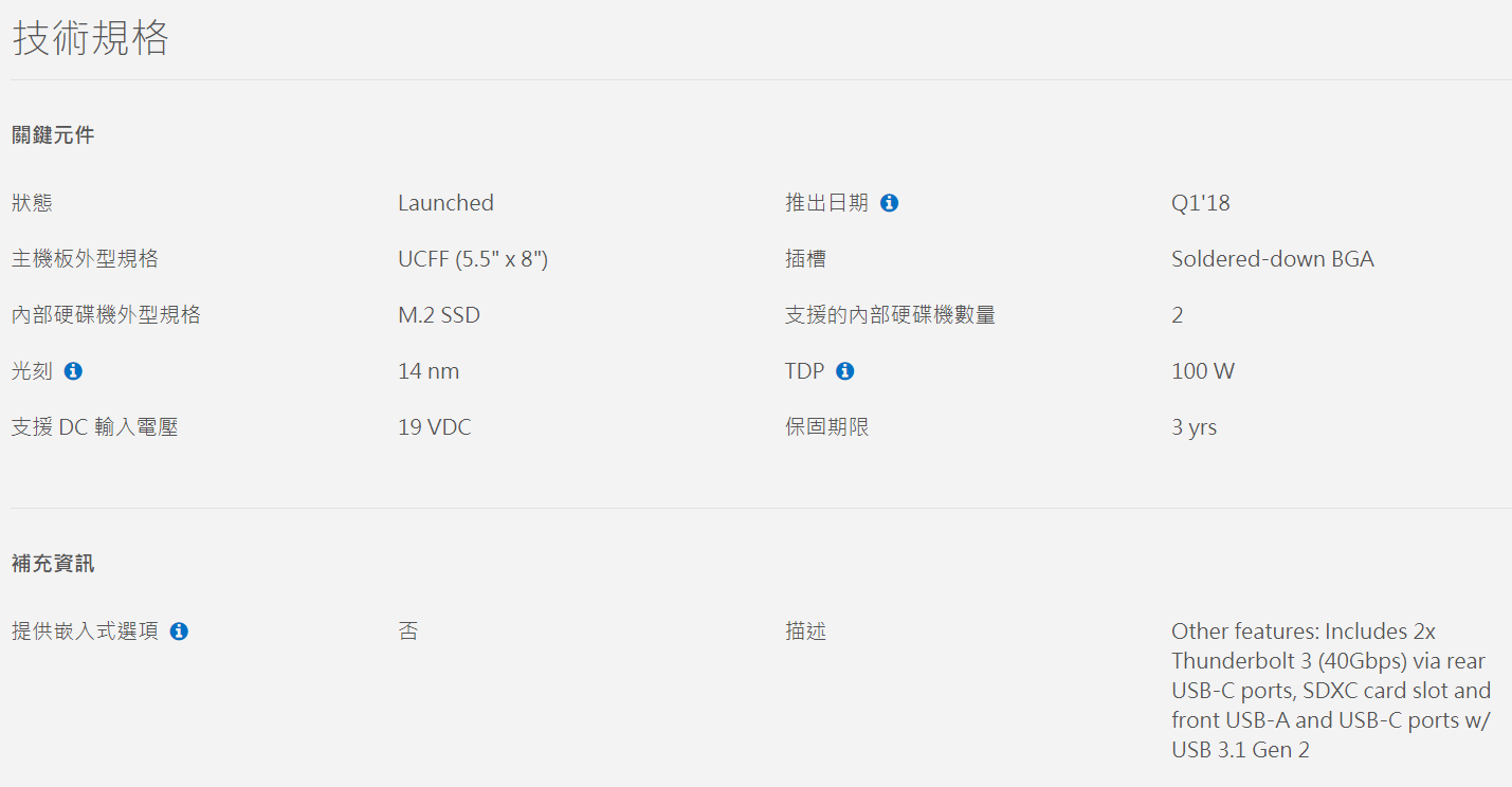 Intel NUC 迷你準系統電腦 BOXNUC8I7HVK1(i7-8809G)