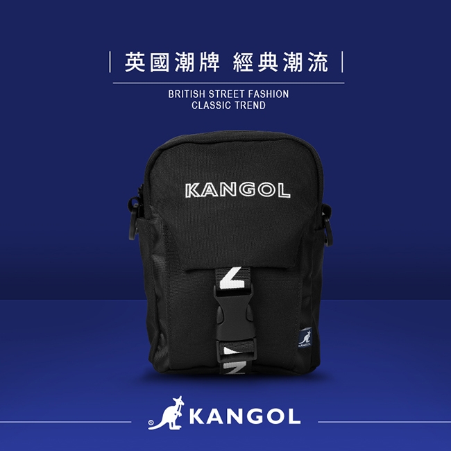 KANGOL LIBERTY系列 韓版潮流LOGO背帶小型插釦側背包-黑色 KG1193