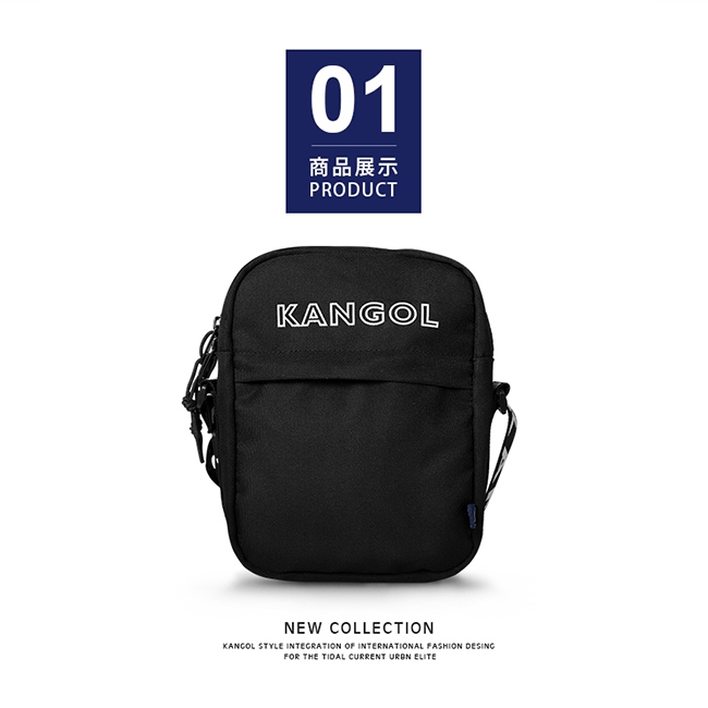 KANGOL LIBERTY系列 韓版潮流LOGO背帶小型側背包-黑色 KG1194