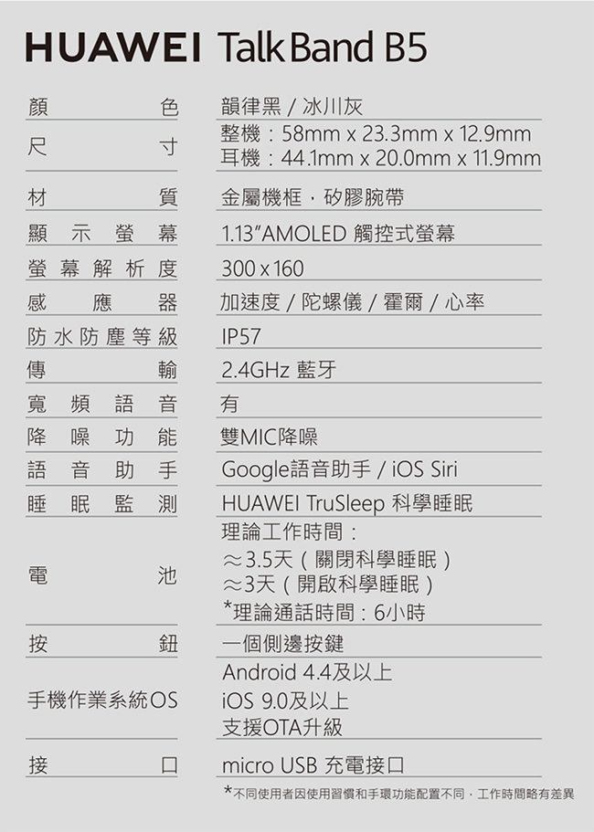 華為 HUAWEI TalkBand B5 智慧手環