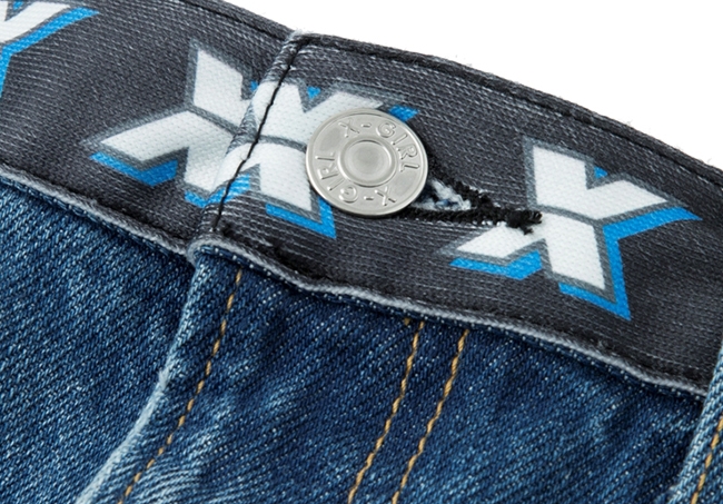 X-girl LOGO TAPE NEW STRETCH JEAN窄管牛仔褲-深藍