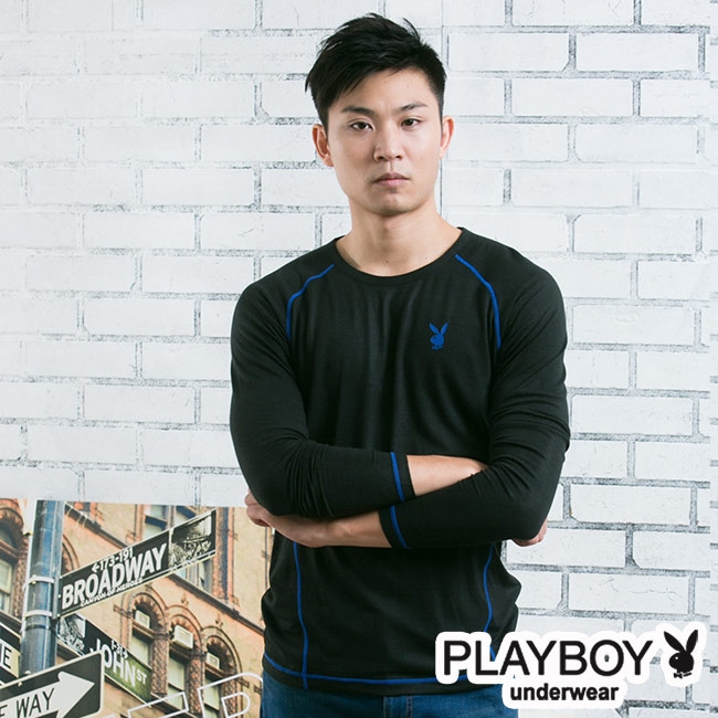 PLAYBOY極限運動型男發熱保暖衣-黑底藍線