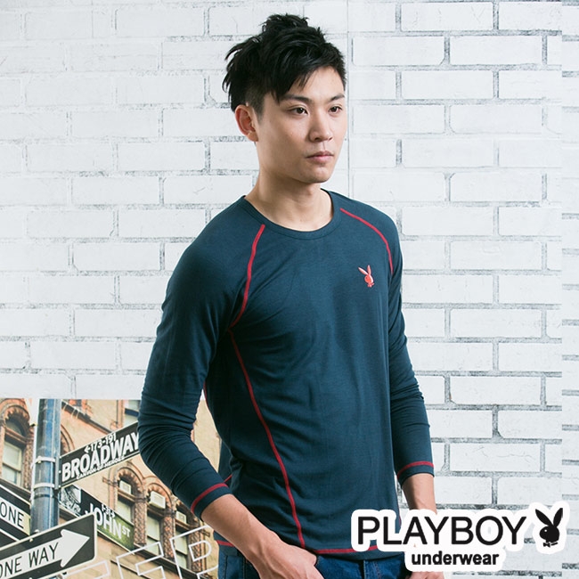 PLAYBOY極限運動型男發熱保暖衣-丈青底紅線