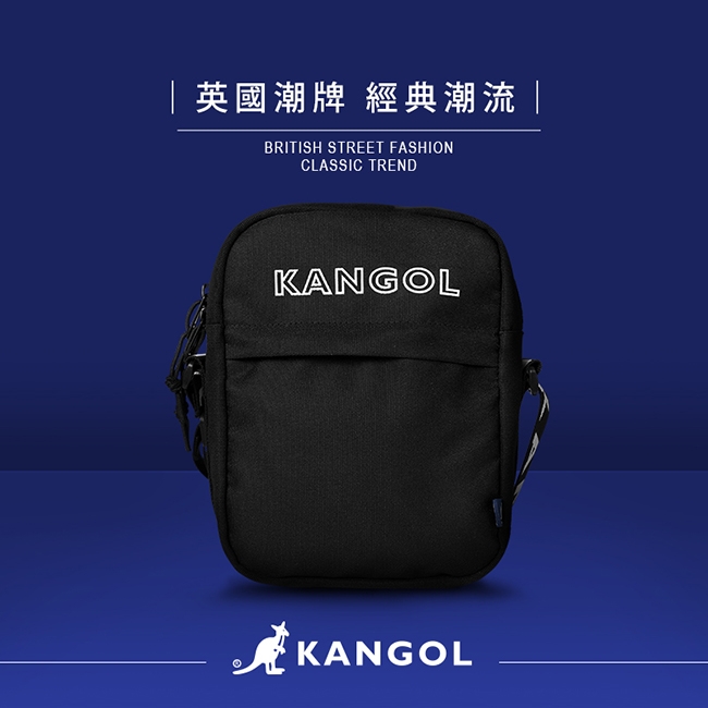 KANGOL LIBERTY系列 韓版潮流LOGO背帶小型側背包-黑色 KG1194