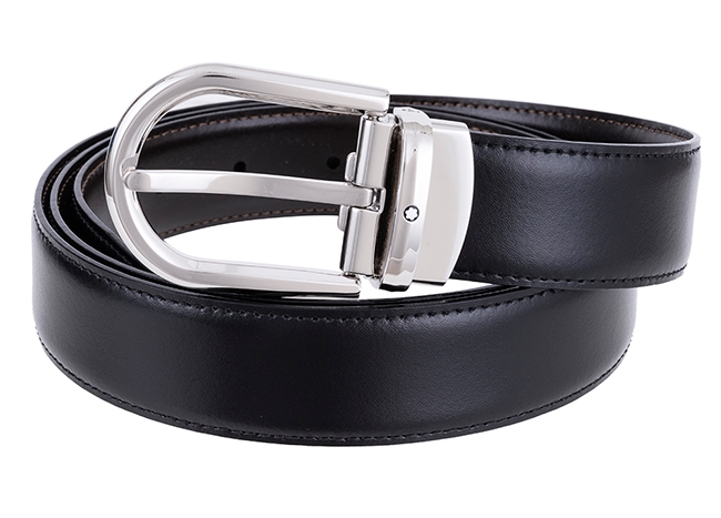 Montblanc 萬寶龍 馬蹄形針式鍍鈀雙面皮帶