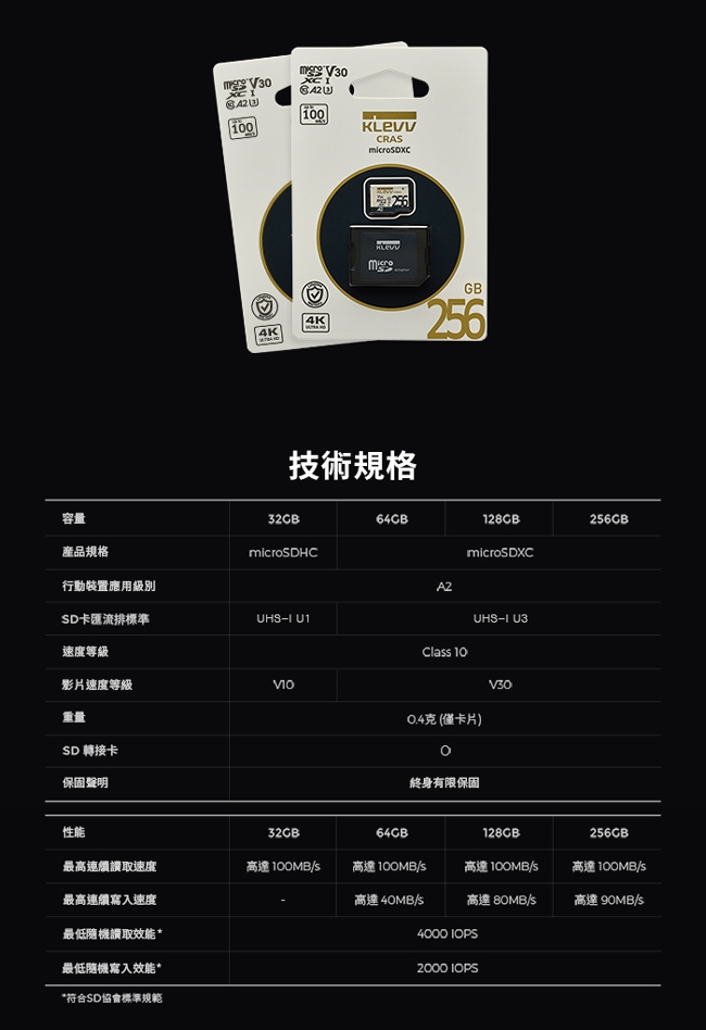 KLEVV 科賦 CRAS microSDXC UHS-I U3 V30 A2 64GB 記憶卡