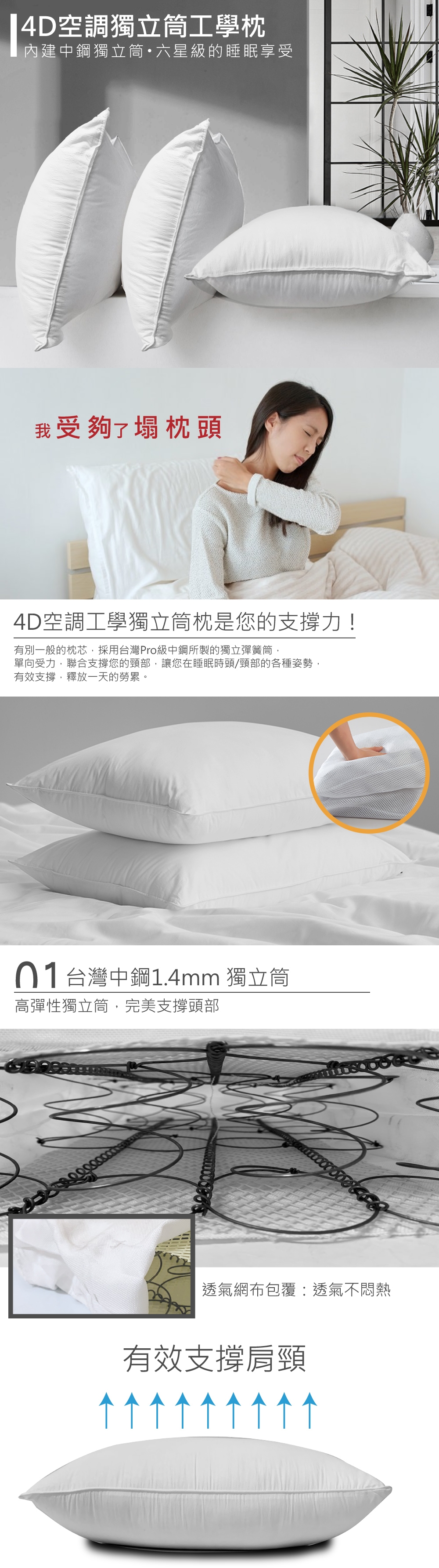 (買一送一)You Can Buy 4D空調工學枕-中鋼1.4mm獨立筒
