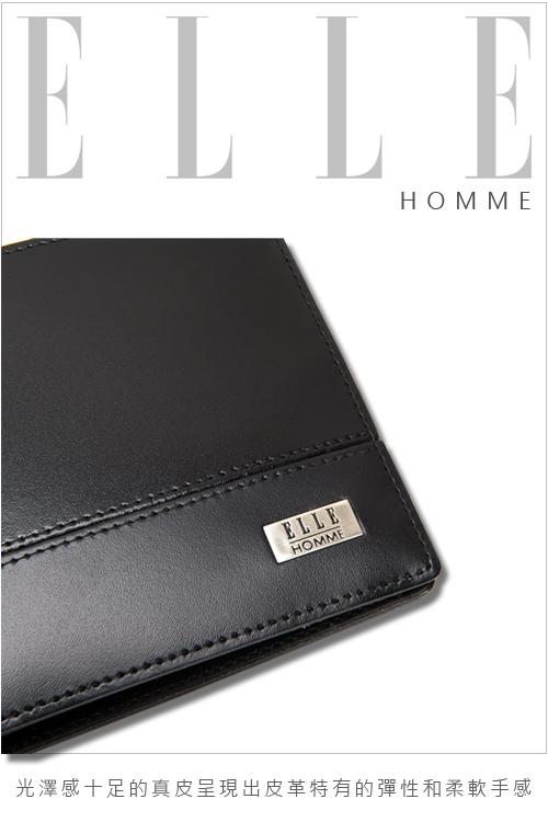 ELLE HOMME 法式水波紋系列- 11卡中翻窗格短夾- 黑色