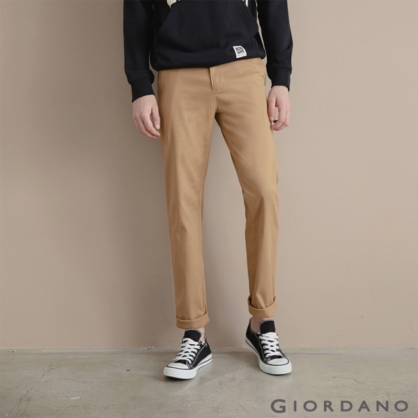 GIORDANO 男裝基本款錐形彈力卡其長褲 - 04 虎眼石卡其