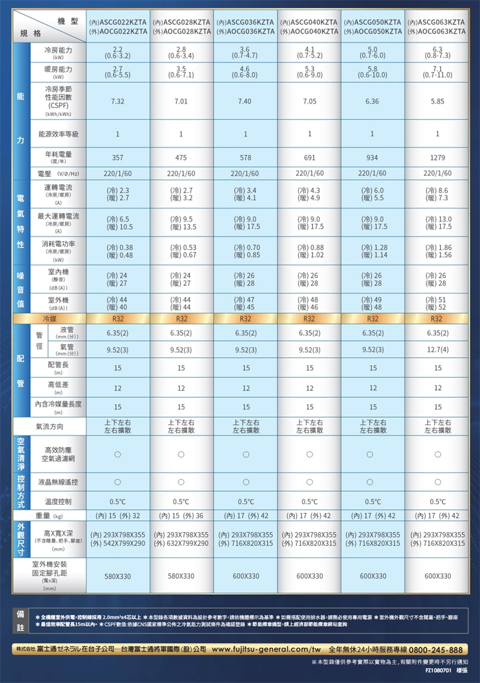 富士通8.5坪nocria Z變頻冷暖分離式AOCG050KZTA/ASCG050KZTA