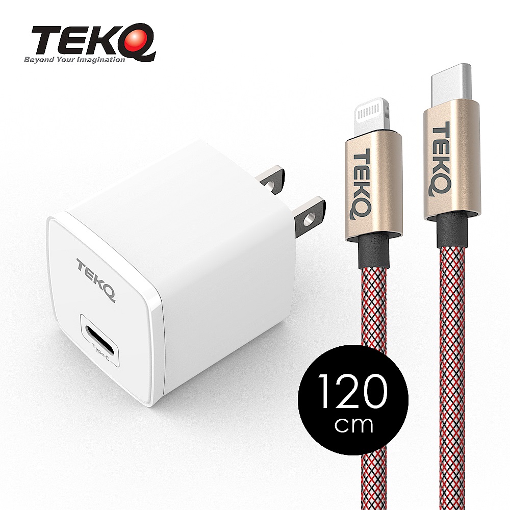 [組合]TEKQ 20W USB-C PD 快速充電器+TEKQ uCable 蘋果MFi認證 USB-C to Lightning 快充傳輸線 120cm product image 1