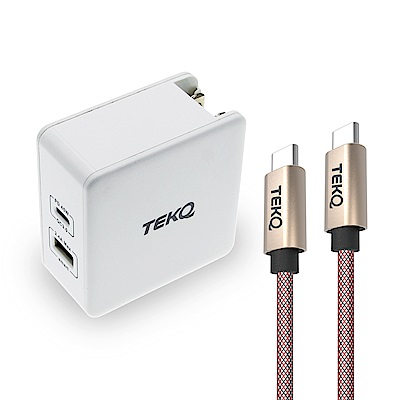 [組合] TEKQ 57W 2孔 USB-C USB PD QC3.0 快充旅充充電器 + TEKQ uCable USB-C 高速傳輸充電線-200cm product thumbnail 2