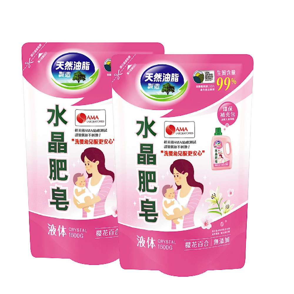 南僑水晶洗衣液體皂日本櫻花組(補充包1.6kg*2) product image 1