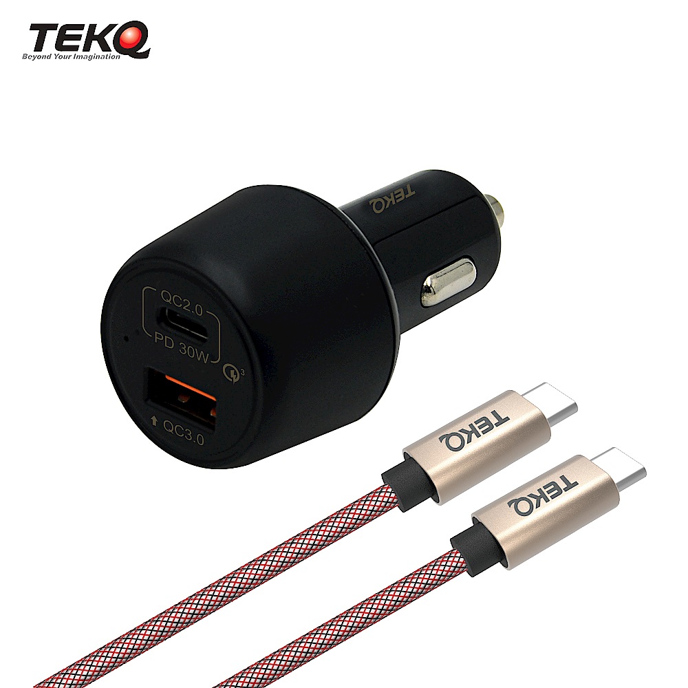 [組合] TEKQ 2孔 Type-C USB 48W 支援PD QC3.0 車充快充+TEKQ uCable Type-C 高速傳輸充電線-120cm product image 1