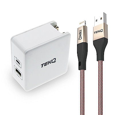 [組合] TEKQ 57W 2孔 USB-C USB PD QC3.0 快充旅充充電器 + TEKQ uCable Apple lightning USB 蘋果手機充電傳輸線-200cm product thumbnail 2