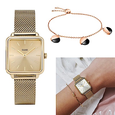 CLUSE La Tetragone 方框腕錶x CK時尚雙色金手鍊
