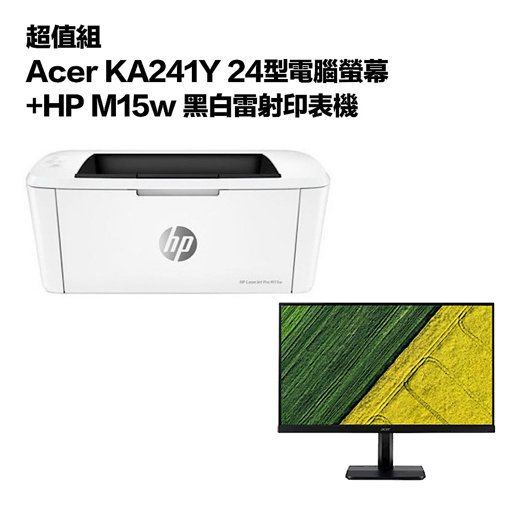 超值組-Acer KA241Y 24型電腦螢幕+HP M15w 黑白雷射印表機 product image 1