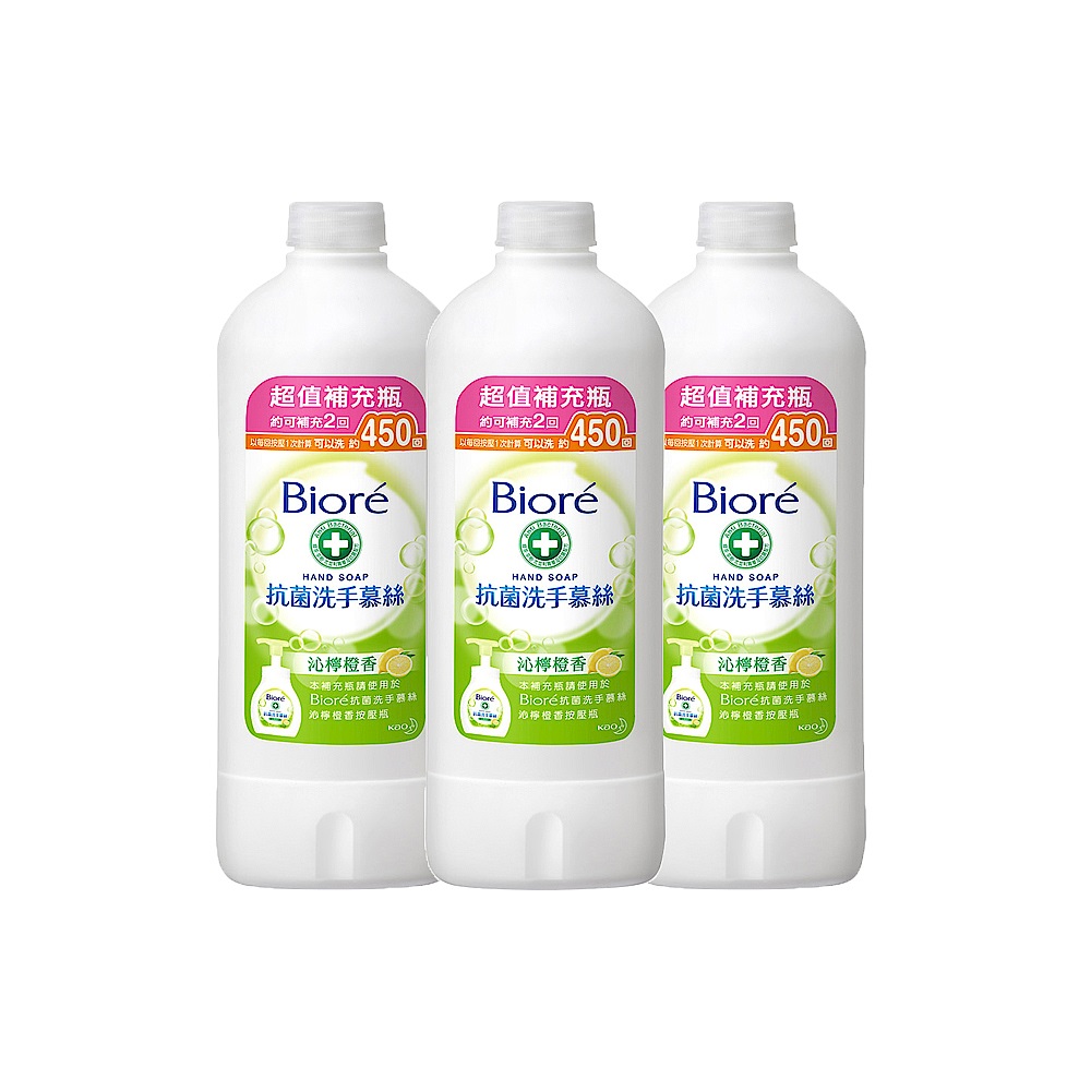 蜜妮 Biore 抗菌洗手慕絲 沁檸橙香補充瓶 3入組(450mlx3) product image 1