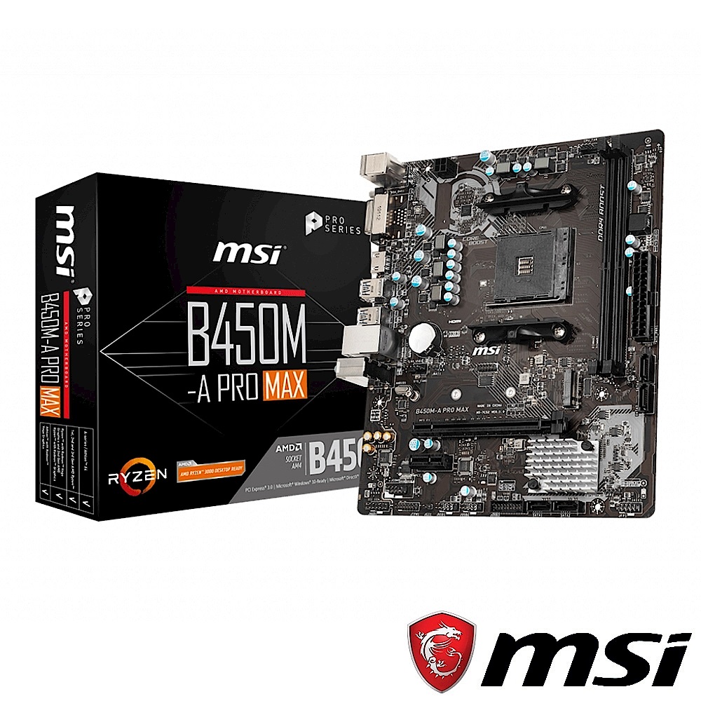 [超值組合]MSI微星 B450M-A PRO MAX 主機板 + AMD R7 3700X 八核心處理器 product image 1