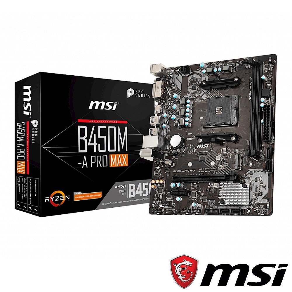 (B450+R3 3100) MSI微星 B450M-A PRO MAX 主機板 + AMD R3 3100 四核心處理器 product image 1