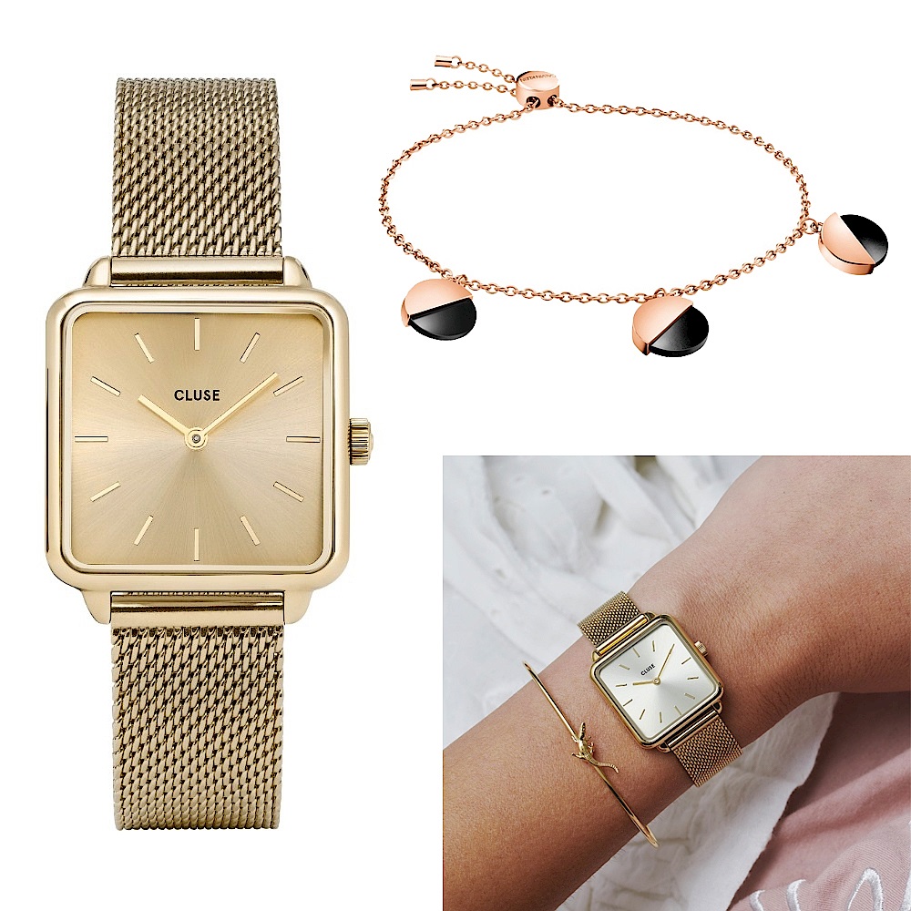 CLUSE La Tetragone 方框腕錶x CK時尚雙色金手鍊 product image 1