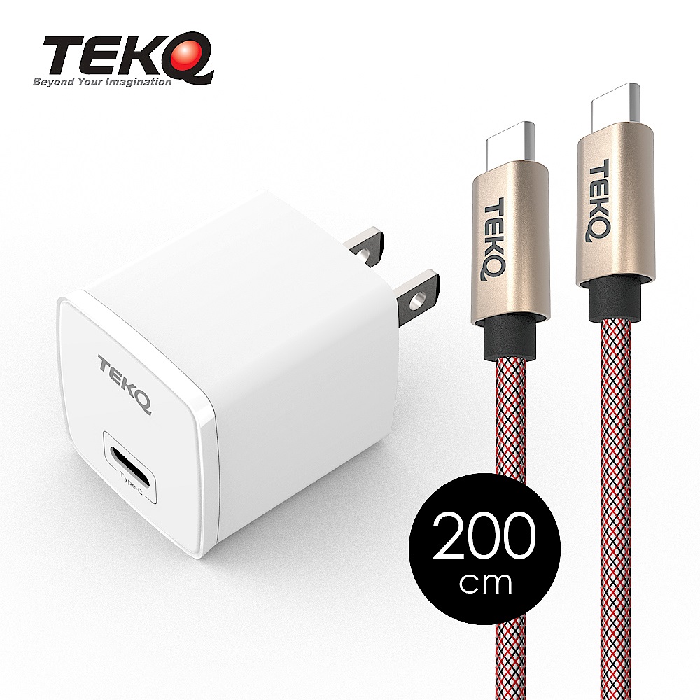 [組合] TEKQ 20W USB-C PD 快速充電器+TEKQ uCable USB-C 快充傳輸線-200cm product image 1