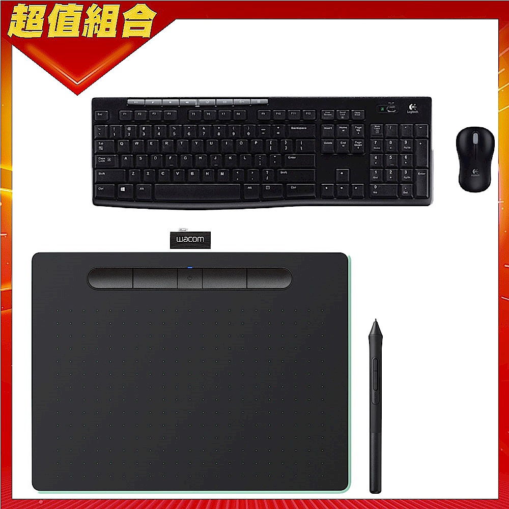 (超值組合)Wacom Intuos Comfort Plus Medium 繪圖板 (藍芽版)+羅技 無線滑鼠鍵盤組 MK270R product image 1