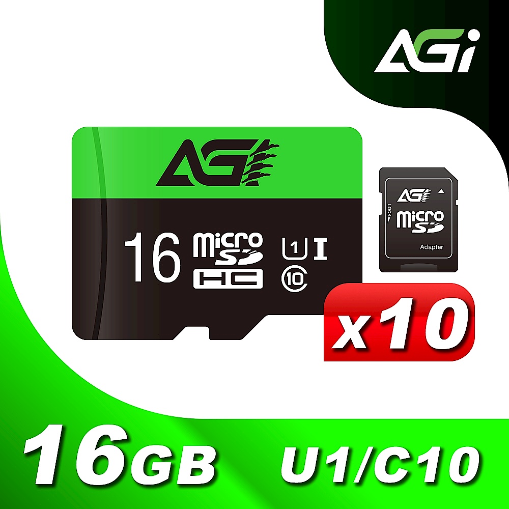 [十入組合]AGI 亞奇雷 microSDHC UHS-I (A1)16G記憶卡(附轉卡) product image 1