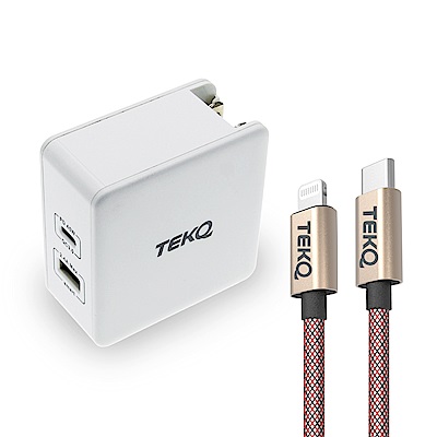 [組合]TEKQ 2孔 Type-C USB 57W PD QC3.0 iPhone 筆電 旅行快充充電器 + TEKQ 蘋果MFI認證 Type-C to Lightning 快充傳輸線 120cm product thumbnail 2