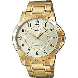 CASIO 經典復古時尚簡約指針紳士日曆腕錶-金X黃面(MTP-V004G-9)/40mm