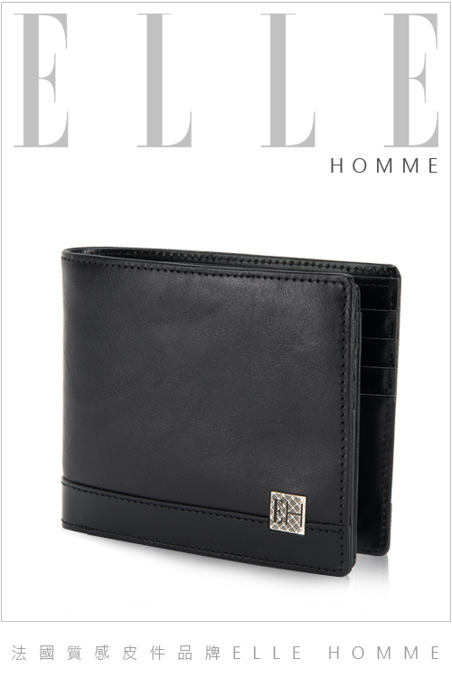 ELLE HOMME -精品短夾雙層鈔票多層/證件/名片格層設計-黑