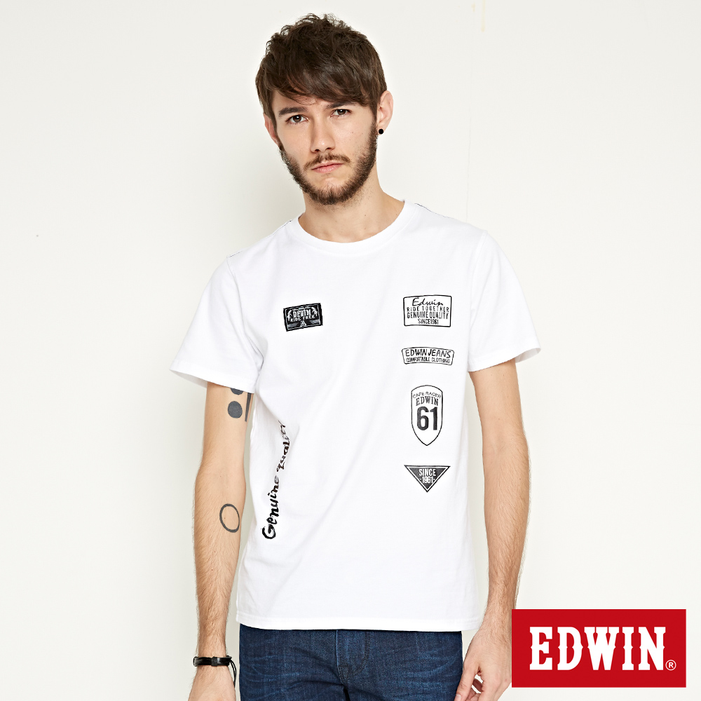 EDWIN 徽章印花短袖T恤-男-白色