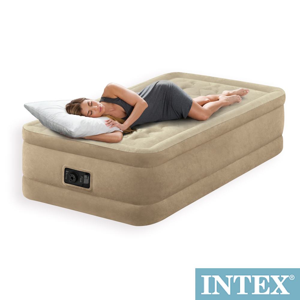 INTEX 超厚絨豪華單人加大充氣床-寬99cm (內建電動幫浦)fiber-tech新型