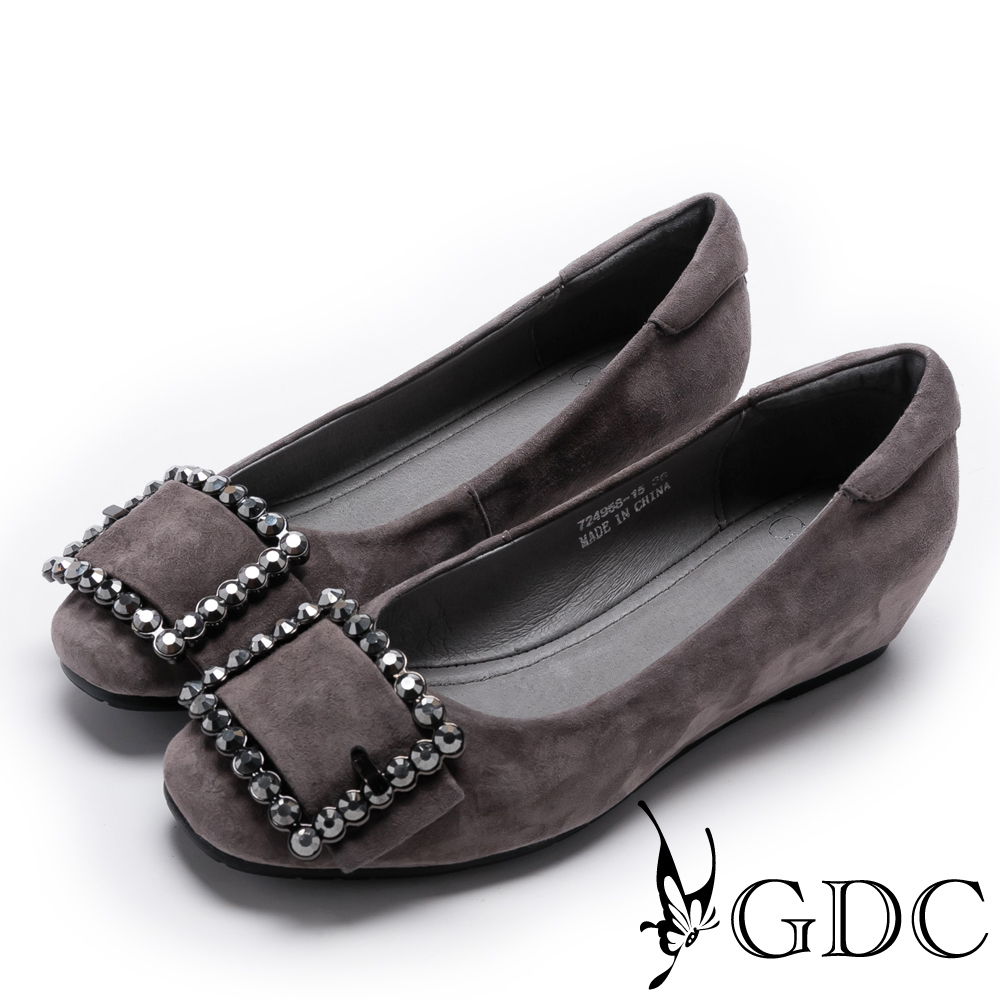 GDC-優雅羊絨水鑽扣飾內增高女鞋-槍灰色