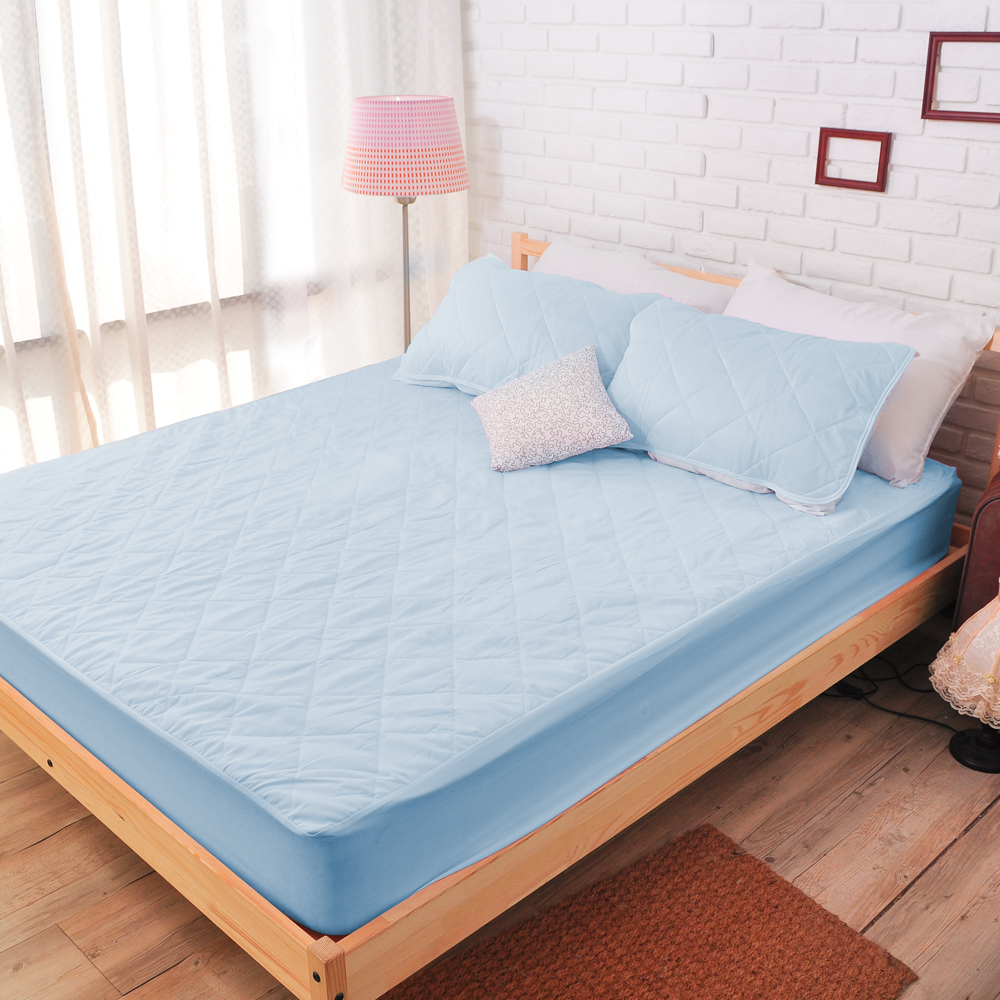 亞曼達Amanda 果漾色系100%防水床包式保潔墊-加大雙人(粉藍色)