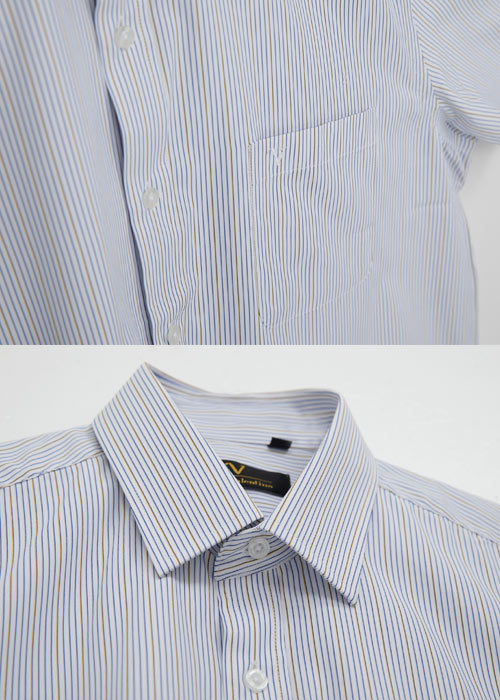 Emilio Valentino范倫提諾英倫簡約短袖襯衫-黃藍條紋