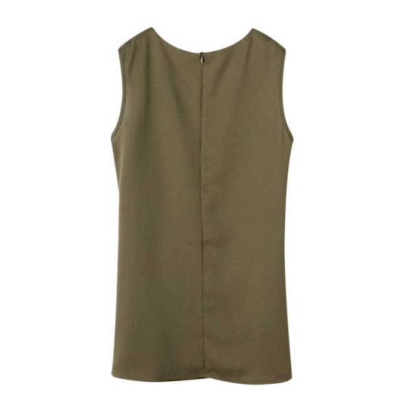 素色腰綁帶造型圓領無袖上衣．2色-OB大尺碼