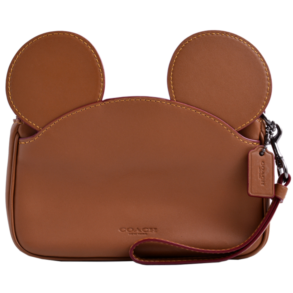 COACH X Disney MICKEY耳朵造型全皮革大手拿包-咖啡