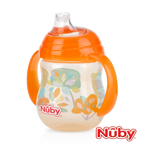 Nuby 卡拉防漏雙耳飲嘴杯270ml(幾何款)-橘(4m+)