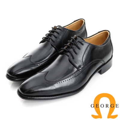 GEORGE 喬治-手工紳士鞋系列 真皮拼接綁帶紳士皮鞋(男)-黑色