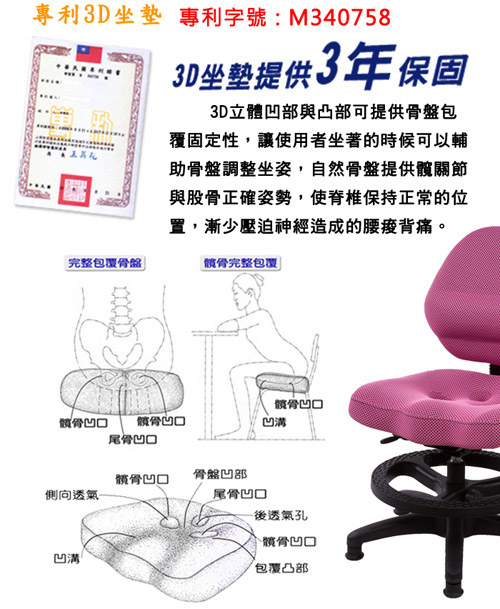 3D專利坐墊兒童工學成長椅(4色)