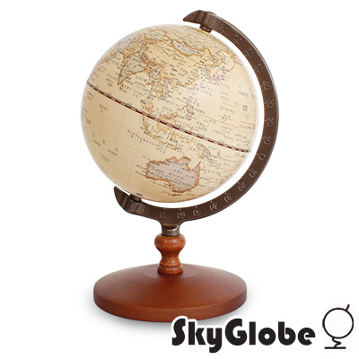 SkyGlobe 5吋古典仿古木質底座地球儀(中文版)
