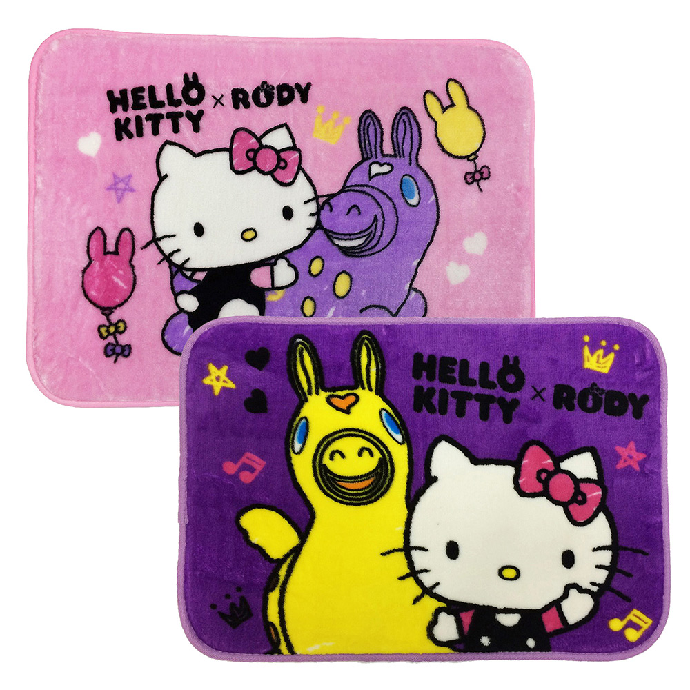 HELLO KITTY & RODY 法蘭絨大小地墊2入(粉+紫)