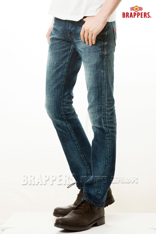 BRAPPERS 男款 紅布邊系列-中腰中直筒褲-藍