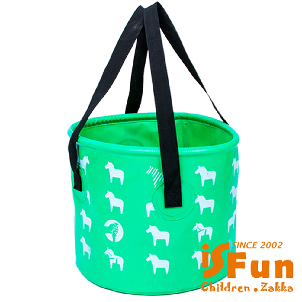 iSFun 盥洗戲水 動物大容量摺疊水桶手提袋 二色可選 12L