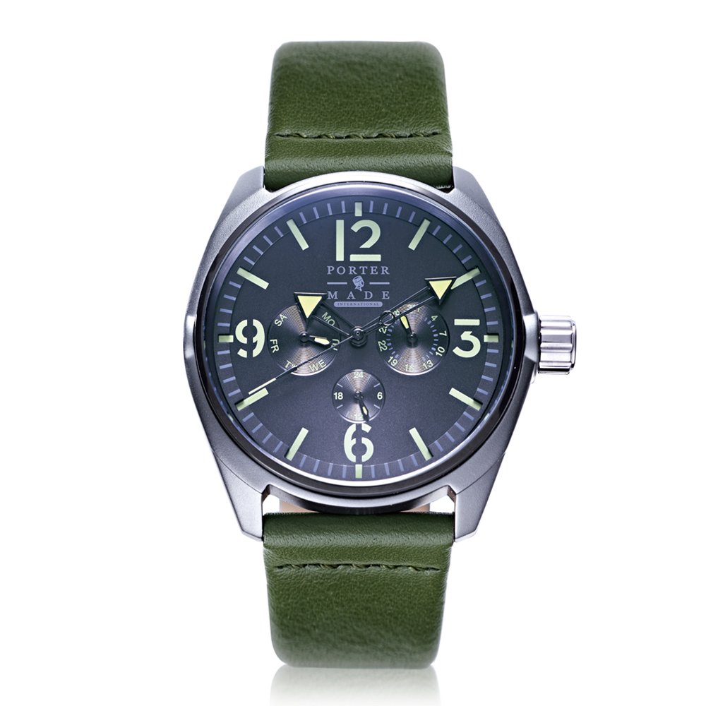 PORTER INTERNATIONAL - 摩登休閒系列三眼設計腕錶 - 綠/45mm