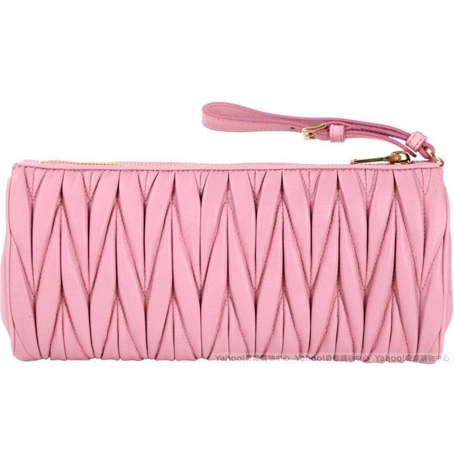 miu miu Matelasse 皺褶羊皮長型手挽包(粉色)