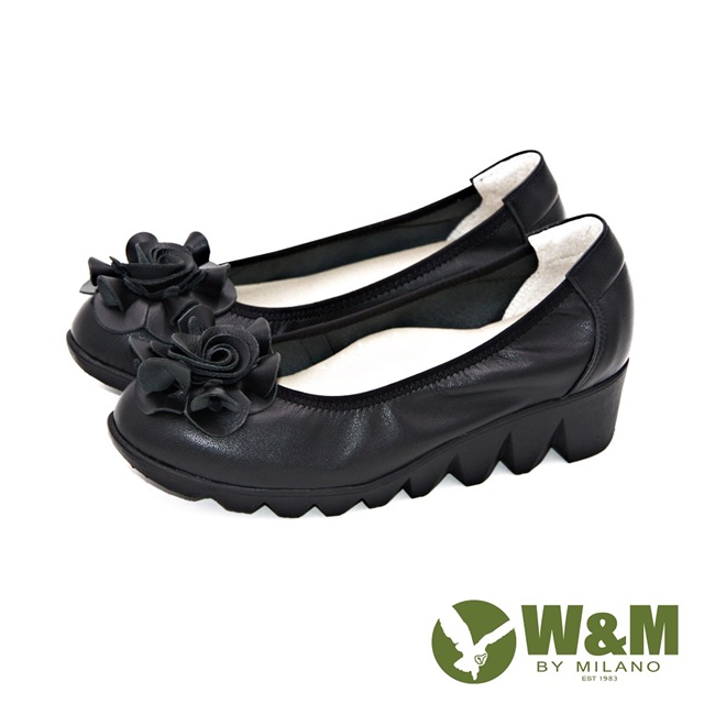 W&M 片片玫瑰造型厚底舒適休閒 女鞋-黑(另有藍)